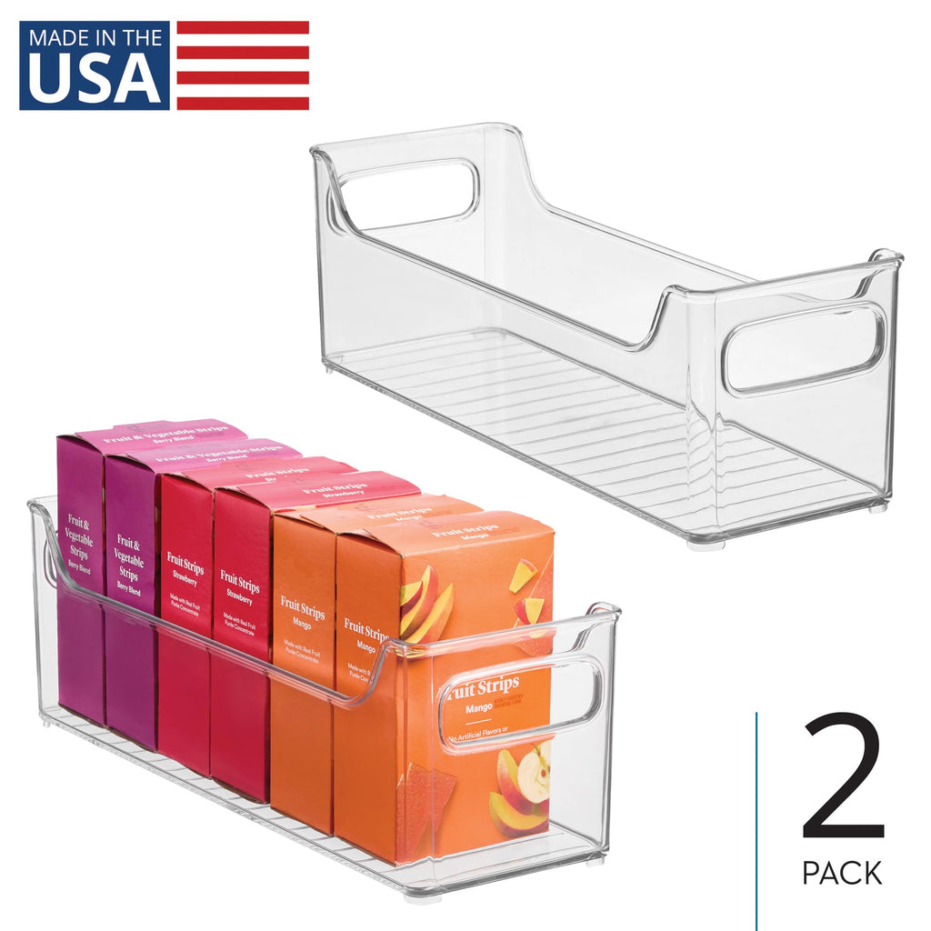 iDesign Stackable Plastic Pantry Bin with Handles for Cabinets or Fridge, Set of 2, Clear, Made in USA