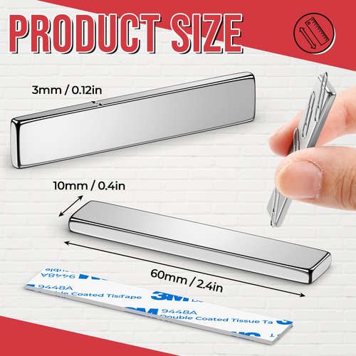 FINDMAG Bar Magnets, 30 Pack Bar Magnets with Double-Sided Adhesive, N52 Magnetic Bar for Fridge, Garage, Kitchen, Silver