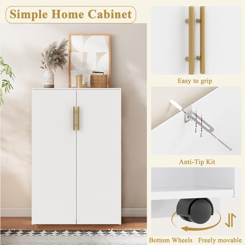 VECELO 35.5” Small Kitchen Pantry Storage Cabinet with 2 Doors and Adjustable Shelves, Food Storage Freestanding Cupboard for Dining Room, Living Room