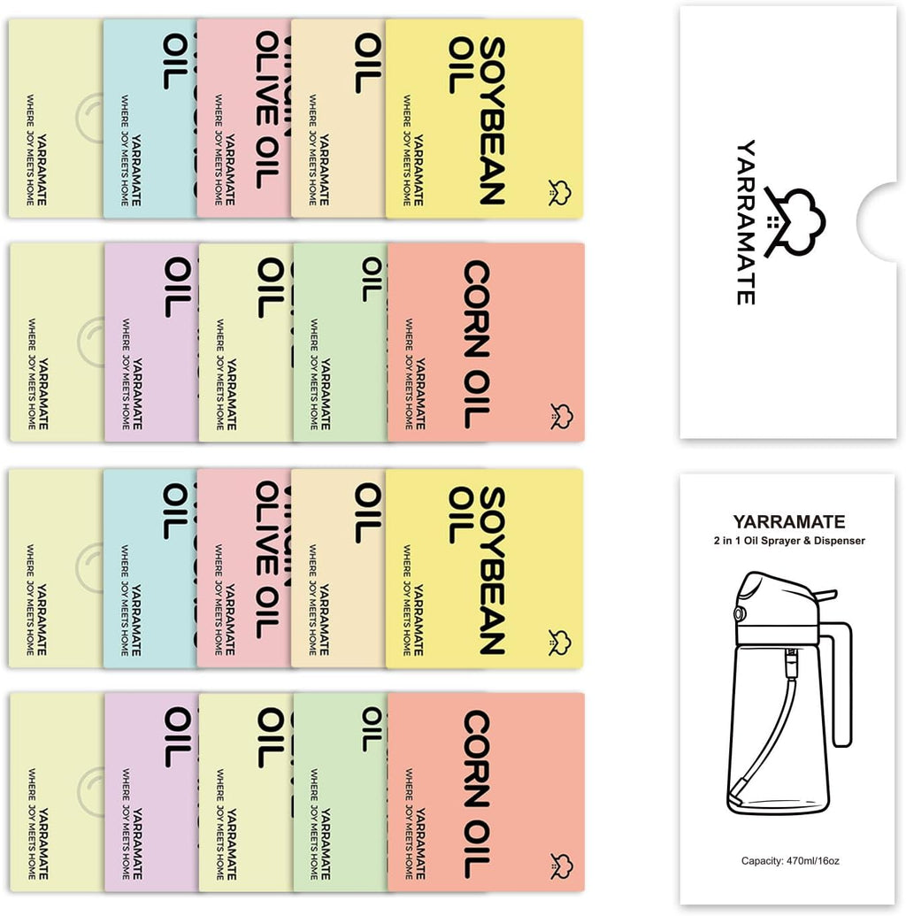 YARRAMATE Glass Olive Oil Sprayer - 16oz with 20 Color Labels | Elegant Black Design