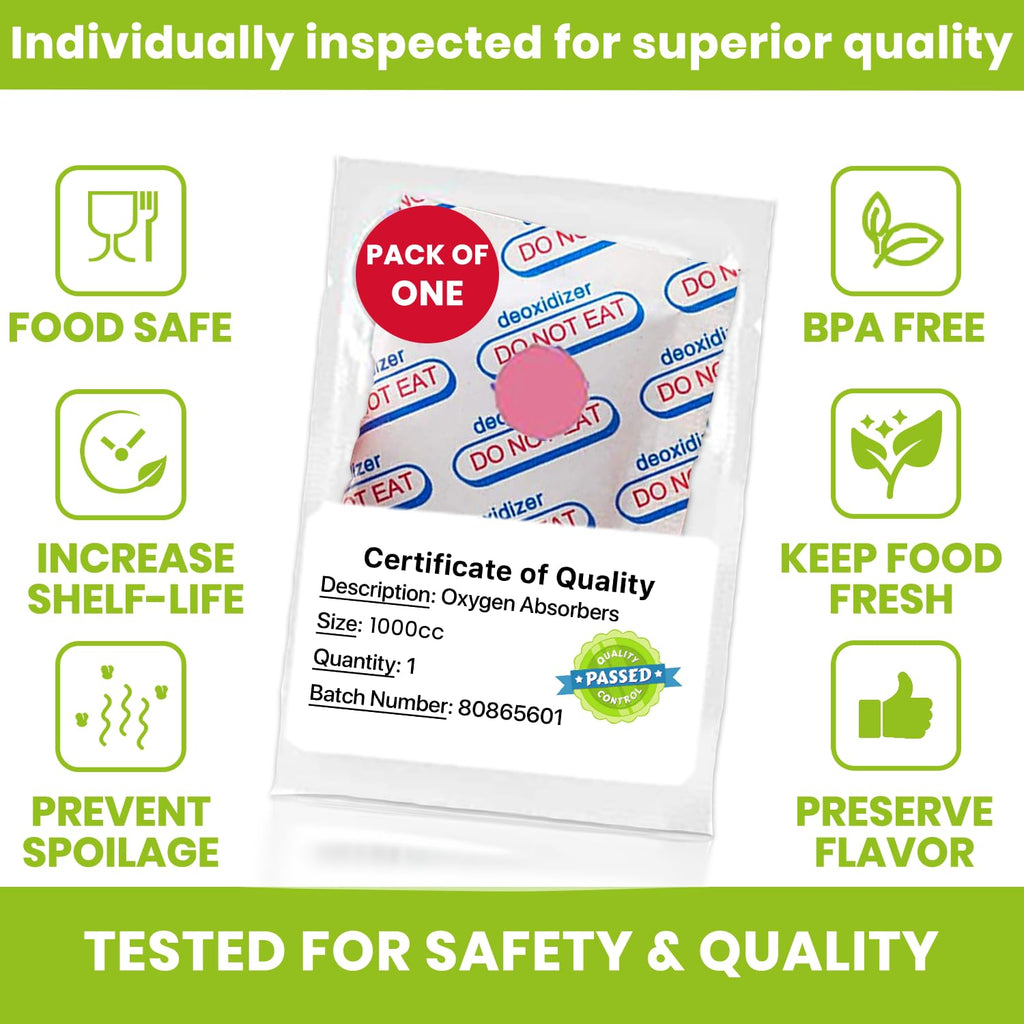 2500cc Oxygen Absorbers for Food Storage 20 Pack - Individually Packed Max Freshness - Ideal for Mylar Bags, Mason Jars, and Freeze Dried Foods. Moisture Proof, Prevents Spoilage, Extends Shelf Life