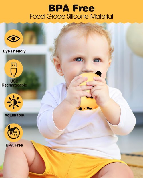 Recolte Panda Night Light for Kids - 3-Level Dimmable, Rechargeable LED Silicone Lamp | Squishy Nursery Light with Timer | Safe Night Light for Baby Room & Toddlers