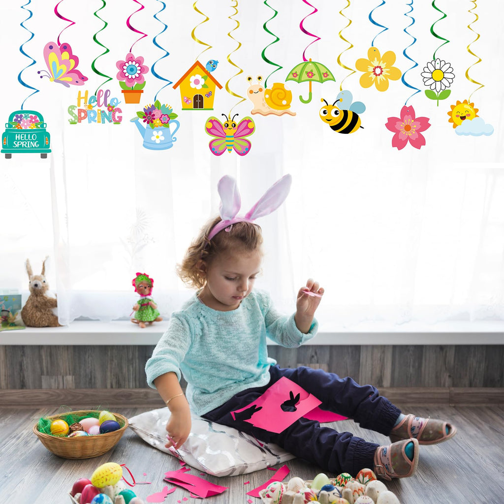 YQUQWN 48 PCS Spring Hanging Swirls Decorations Sun Flowers Butterfly Ceiling Swirls Spring Summer Birthday Party Decorations for Classroom Baby Shower Streamers Decor