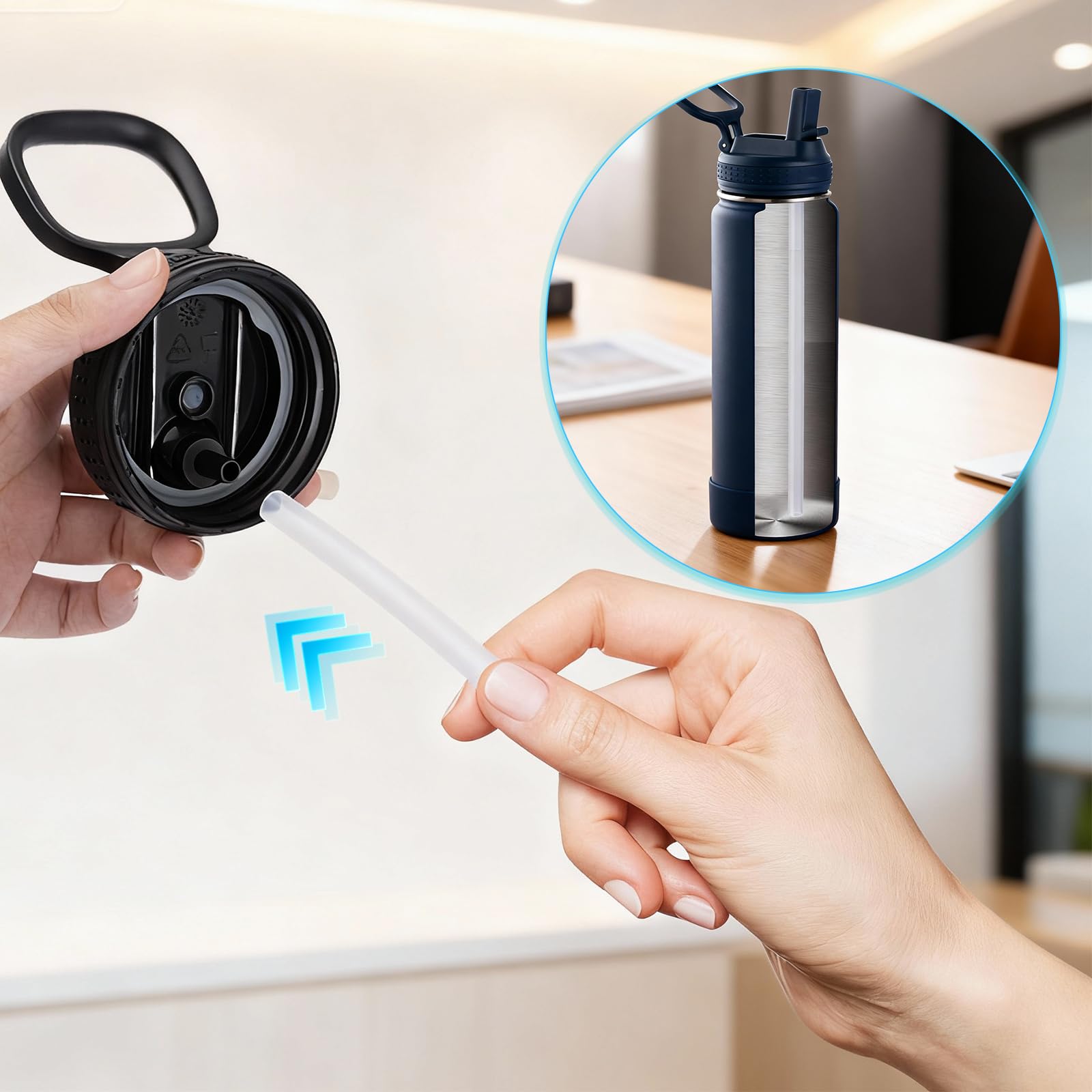 Water Bottle Straw Replacement Compatible with Takeya 24oz, Food Grade and BPA Free Plastic,6 Straws and 2 Brushes Compatible with Takeya