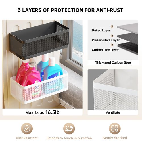 Magnetic Shelf for Washing Machine Magnetic Organizer for Laundry Washing Machine Shelf Hanging Basket Storage Magnetic Fridge Shelves Spice Rack for Refridgerator (White, L13.78in*W5.12in*H3.94in)