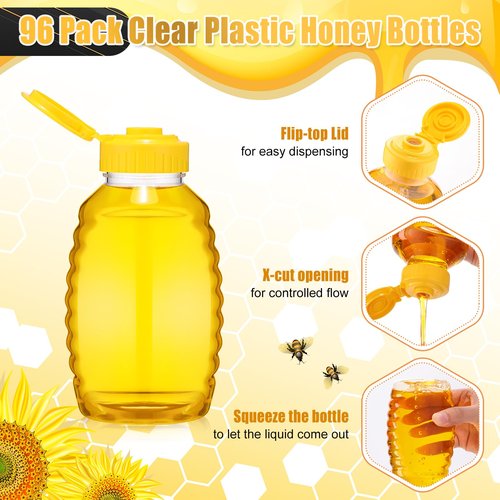 Tioncy 96 Pcs 8oz Plastic Honey Squeeze Bottles Bulk Honey Dispenser Squeeze Containers with Flip Lid Clear Empty Jar for Easy Storing and Dispensing