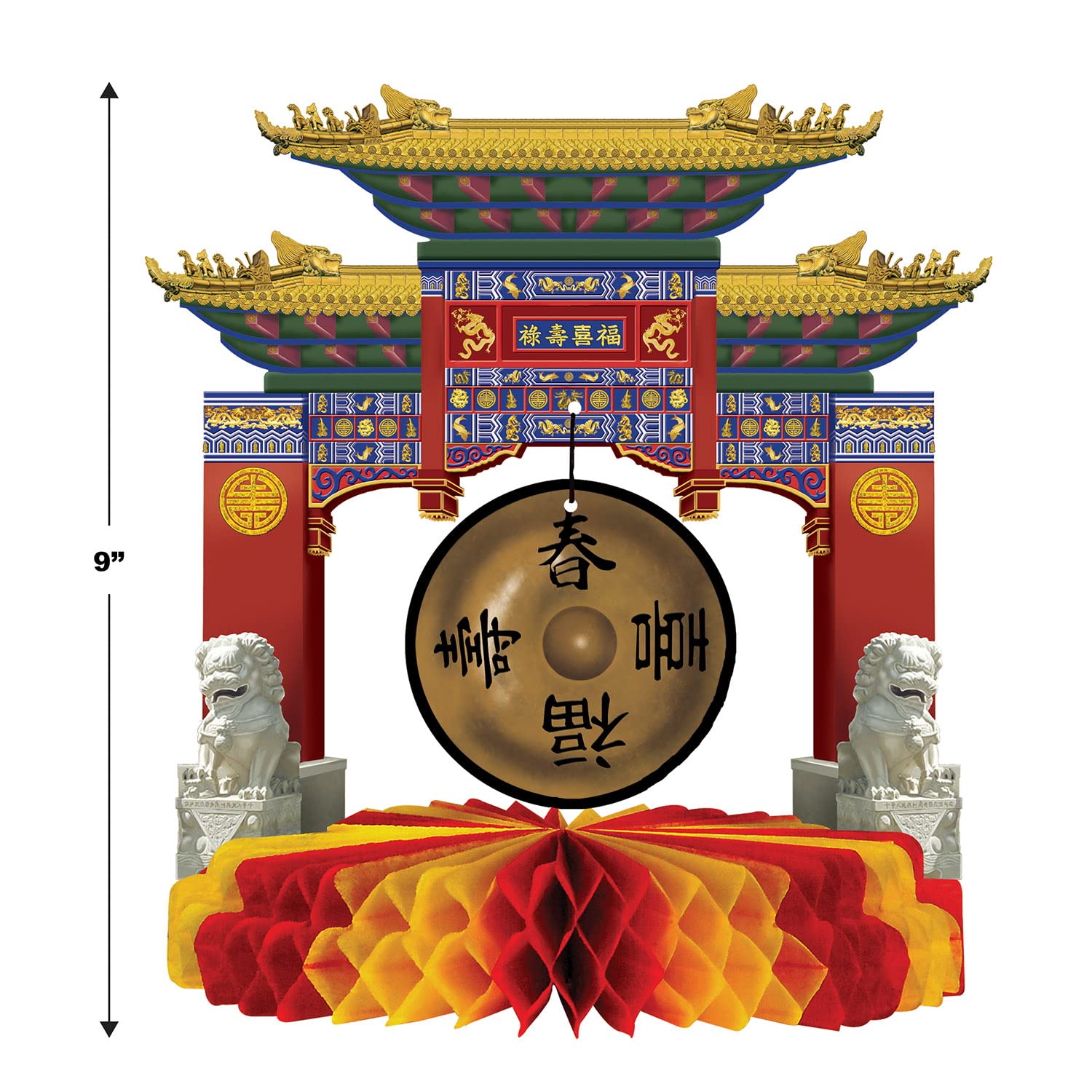 Beistle 2 Piece Chinese New Year Centerpieces - Printed Paper Asian Gongs - Zen Tissue Table Decorations For Parties