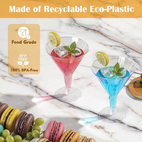 Plastic Martini Glasses Disposable 50 Pack, 6.32 oz Cocktail Cups Bulk for Parties, Poolside, Wedding, Drinking, Desserts, Appetizers, A Tini Bit Older Birthday, Outdoor - Clear with Detachable Stem