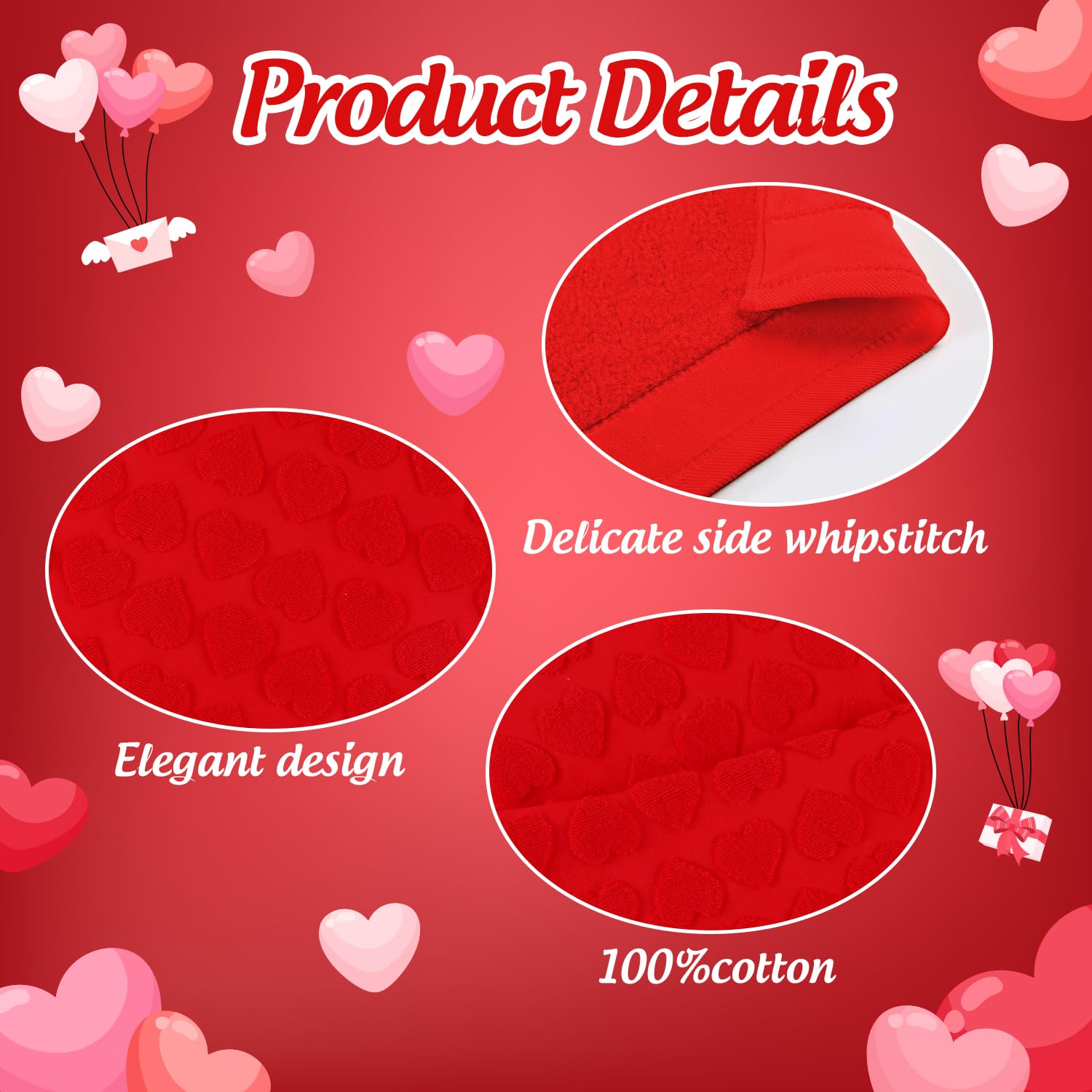 GreenPine 2 Pack Valentine's Day Hand Towels Red Heart Love Cute Bathroom Decorative Towels Set for Drying, Cleaning, Cooking, Holiday 13.7'' x 29.5''