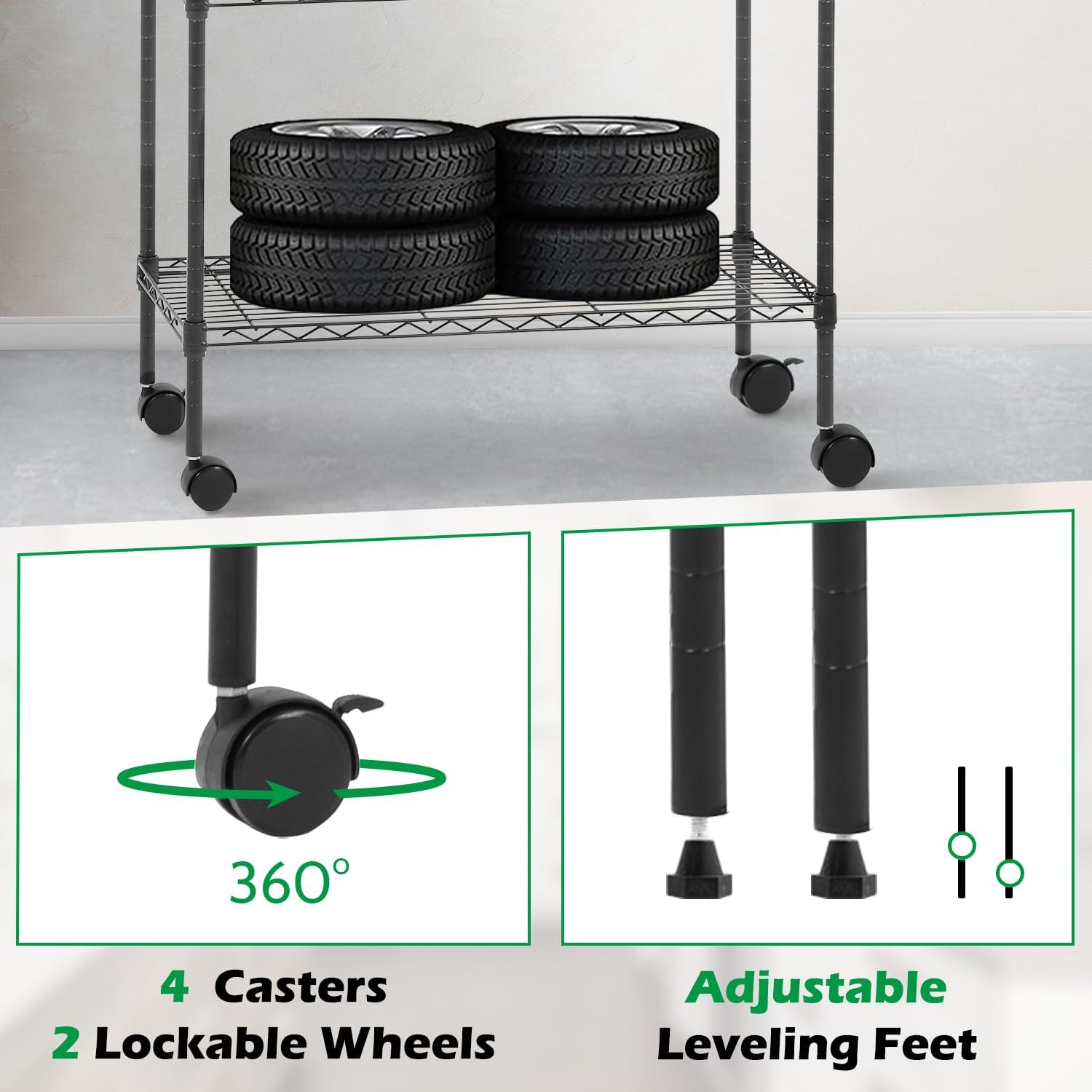 PayLessHere 5-Tier Wire Shelf with Wheels - Adjustable Heavy-Duty Storage Rack | 14"x30"x60" | Black, Rust-Resistant, Easy Assembly