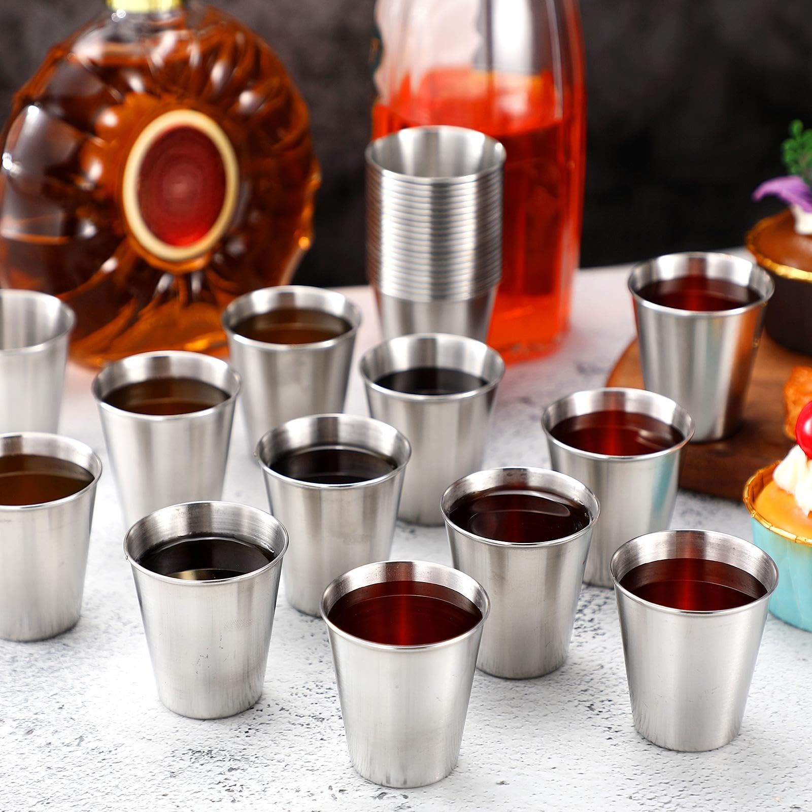 Lallisa 2 oz Stainless Steel Shot Glasses Metal Cups Small Unbreakable Shot Glass for Espresso Whiskey Bar Home Restaurant Camping Barware Gift (Silver,100 Pcs)