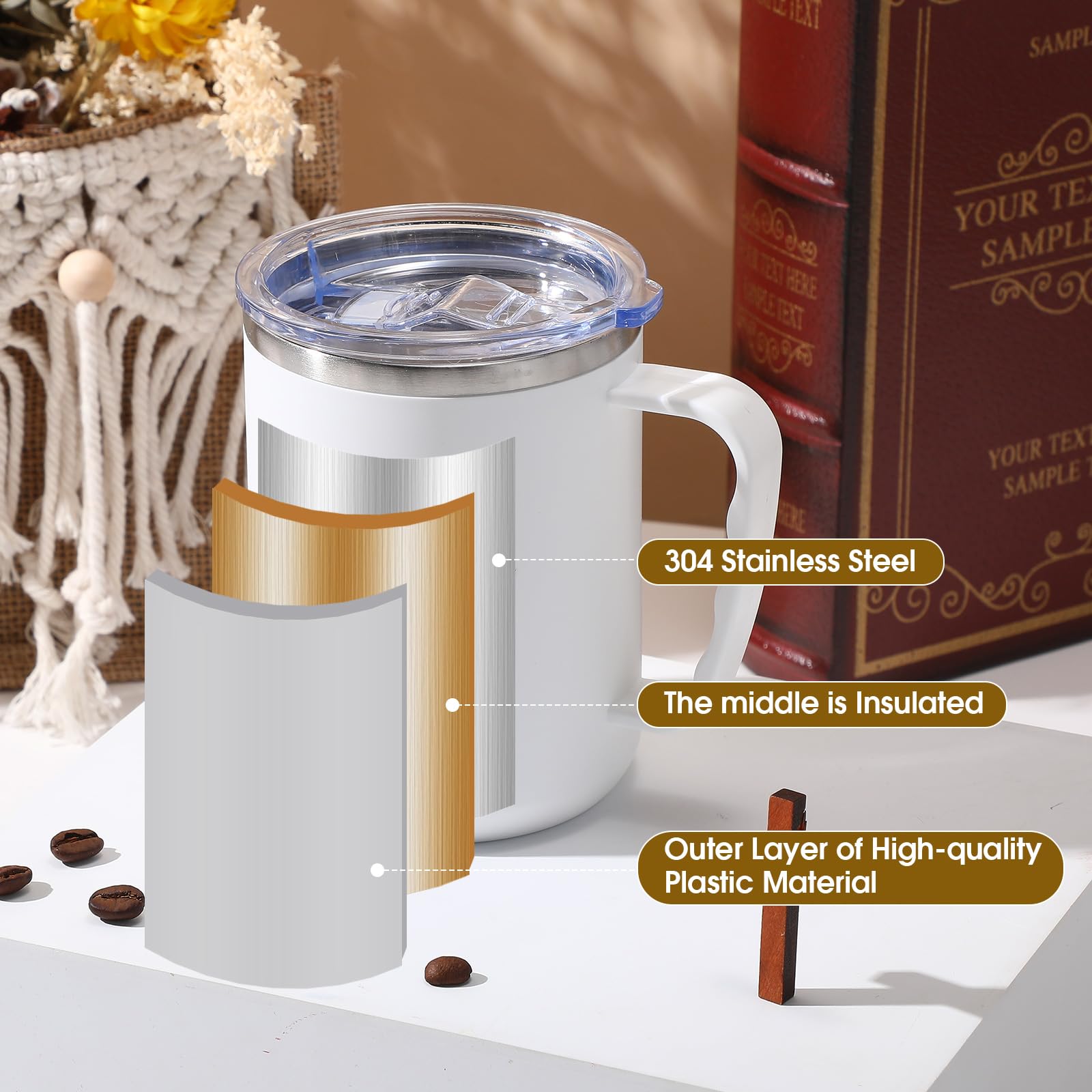 Nitial 12 Pcs 17 oz Christian Coffee Mugs with Lid and Straw Religious Bible Verse Christian Gifts Insulated Inspirational Bible Affirmations Tumbler for Women Friend Men (White,Flower)
