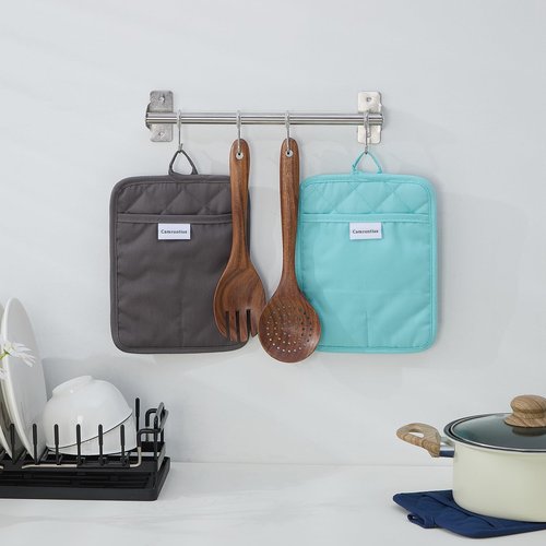Camruntius Kitchen Pot Holders, 7"x9", Rectangular with Pocket, Cotton and Neoprene Heat-Resistant Potholders for Cooking and Baking, Machine Washable, 3-Piece Set (Sky Blue)