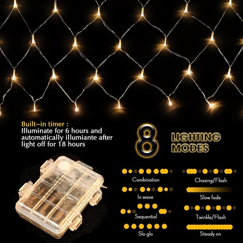 Hiboom Christmas Fairy Lights - LED Photo Clips String Lights | 8 Modes, Battery Operated, Warm White (3.3 x 3.3 ft)