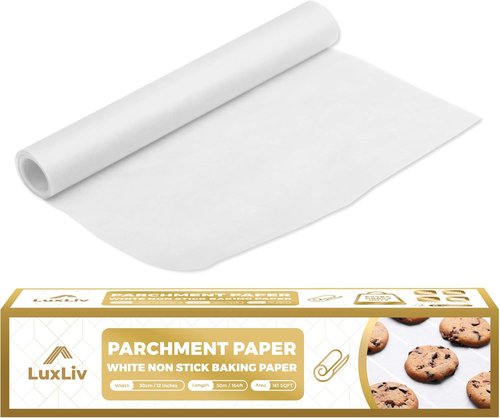 LuxLiv® Non-Stick White Parchment Paper Roll - 12" x 164 ft, Extra-Thick & Greaseproof for Baking