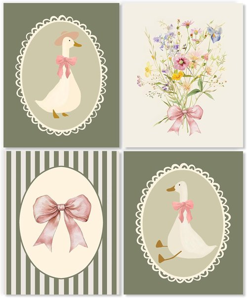 LUKIPOM Boho Girl Nursery Wall Art Prints - Set of 4 Floral Posters for Baby Room Decor | Unframed 8x10