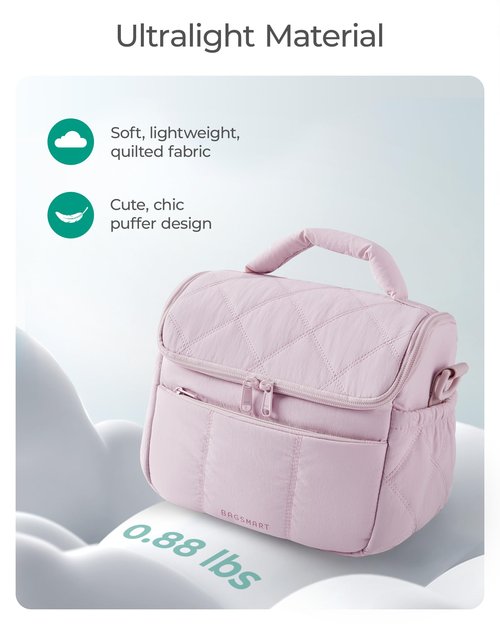 BAGSMART Insulated Lunch Bags for Women, Cute Quilted Lunch Box, Lightweight Puffy Padded Waterproof Lunch Tote, Reusable Lunch Cooler for Work Picnic Travel, Sage Green