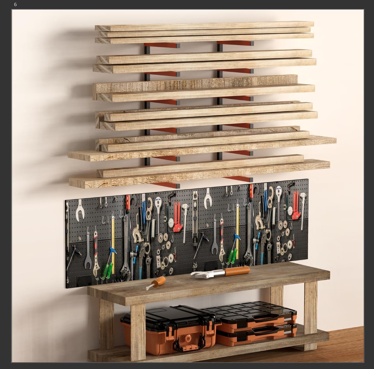 Nandae Heavy-Duty Wall Mount Lumber Storage Rack - 6 Levels for Workshop & Garage | Orange, 2 Pack
