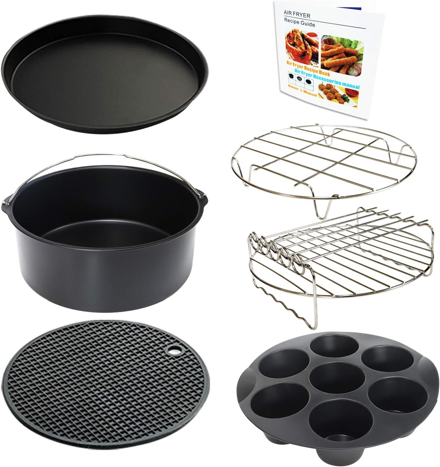Phillips Air Fryer Accessories Set - 7 Essential Tools Including Egg Bites Mold & Pizza Pan | Fits 3.5Qt-5.8Qt Models