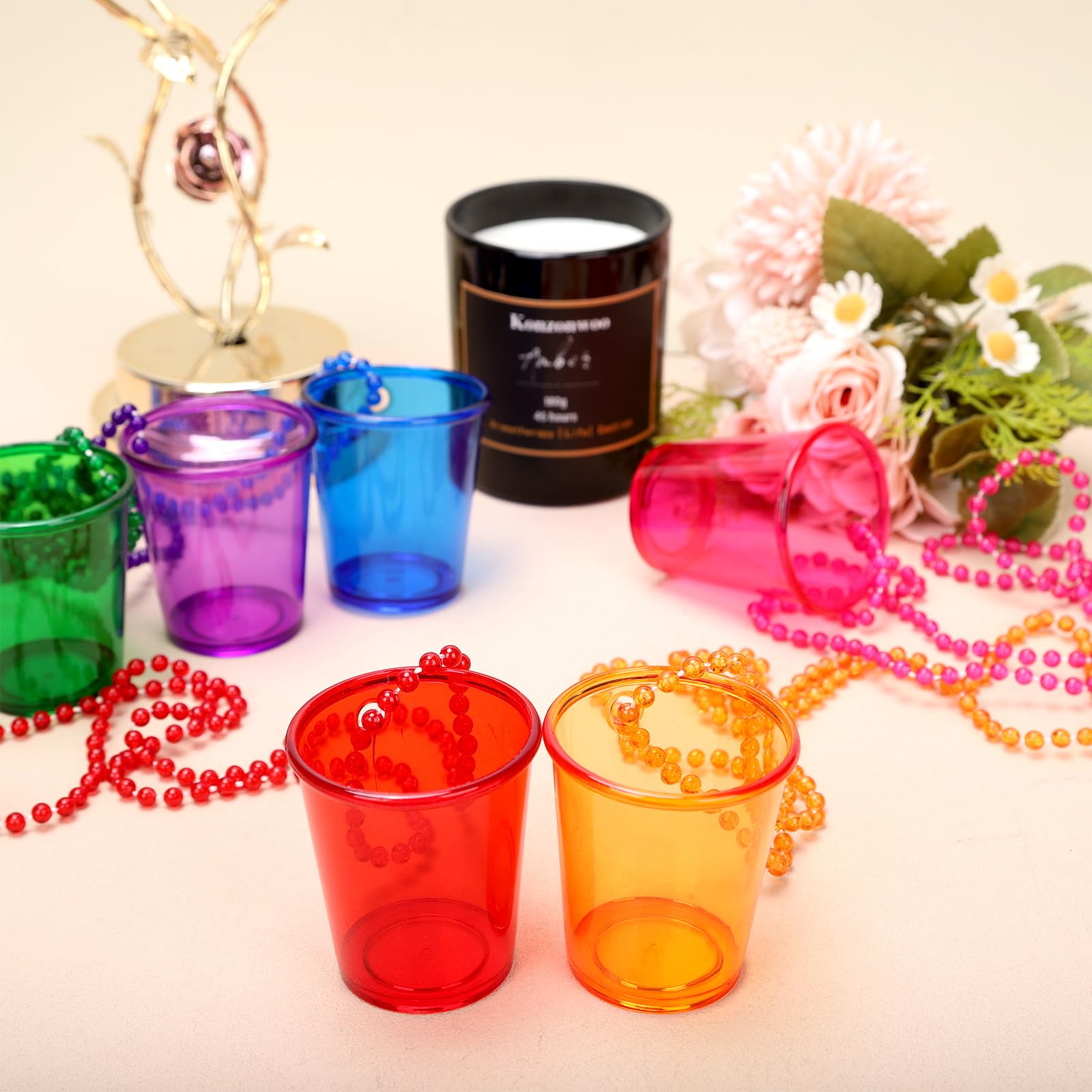 SWANUCKY 12 Pack Shot Glass on Beaded Necklace,Plastic Shot Glasses,Perfect for Bachelorette, Birthday, Wedding Parties & Holidays(6 Colors)