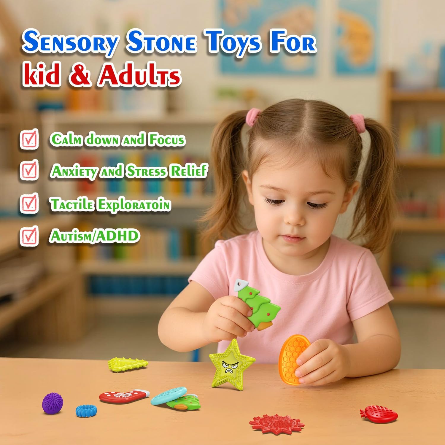 Advent Calendar Fidget Toys - Sensory Stone Set for Kids | 24-Day Countdown Christmas Gift