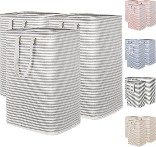 Lifewit Laundry Basket - 3 Pack Collapsible Hamper with Reinforced Handles | 80L Each, Grey