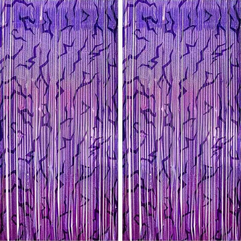 FUNTON Purple Foil Fringe Curtains Birthday Party Decor 6.6ft Set