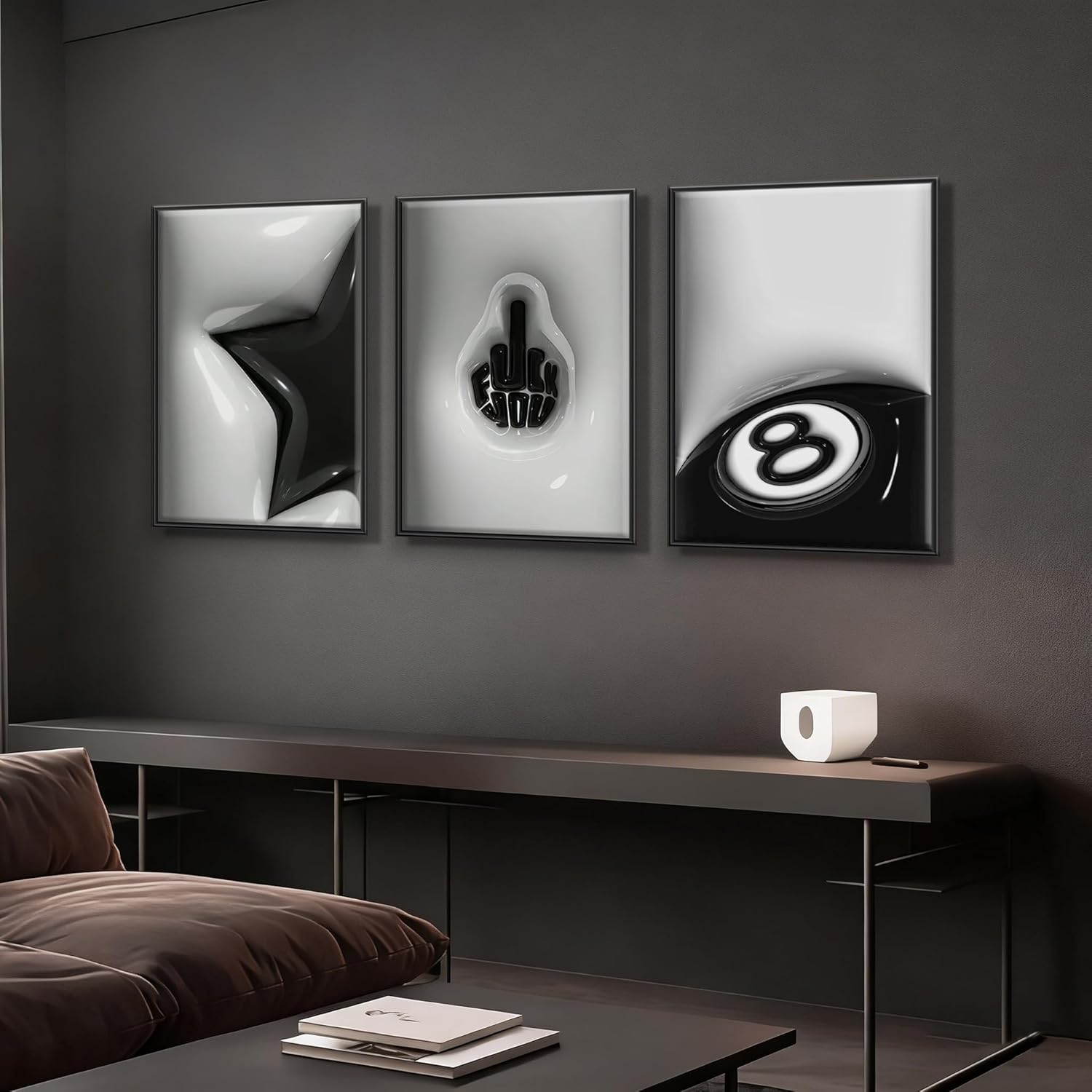 WNRTEKNK Lucky 8 Ball Wall Art - Trendy Black & White Y2K Canvas Print | 12x16 Unframed Decor for Teens