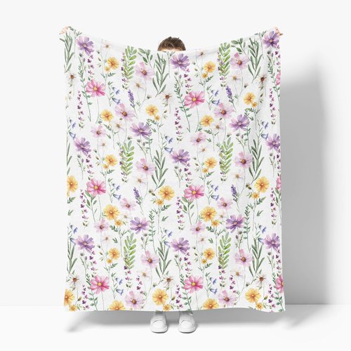 Horaldaily Spring Summer Flannel Blanket Throw, Watercolor Wildflowers Fleece Soft Fuzzy Plush Cozy Fleece Blankets for Couch Sofa Bed Lounging, Ideal Gifts for Kids Adults Self, 50x60