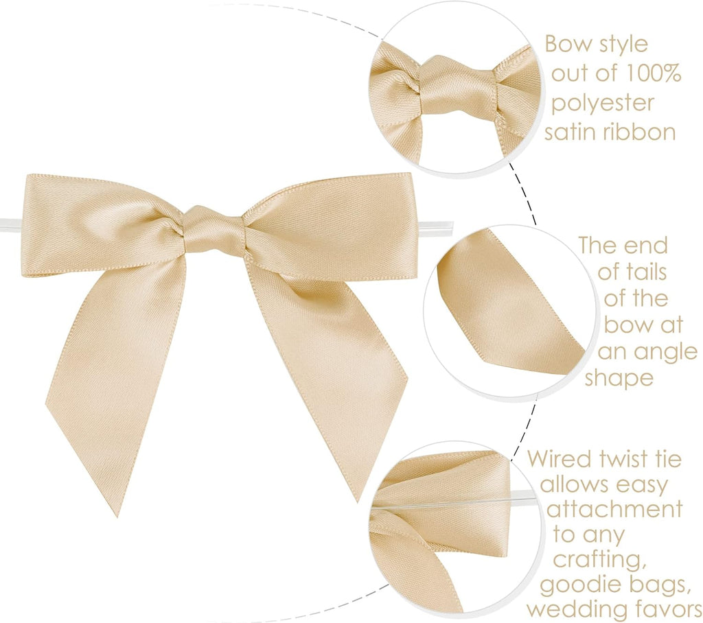 AIMUDI Champagne Gift Wrapping Bows - 3.5" Pre-Tied Small Christmas Tree Bows | 50 Count for Crafts & Decorations