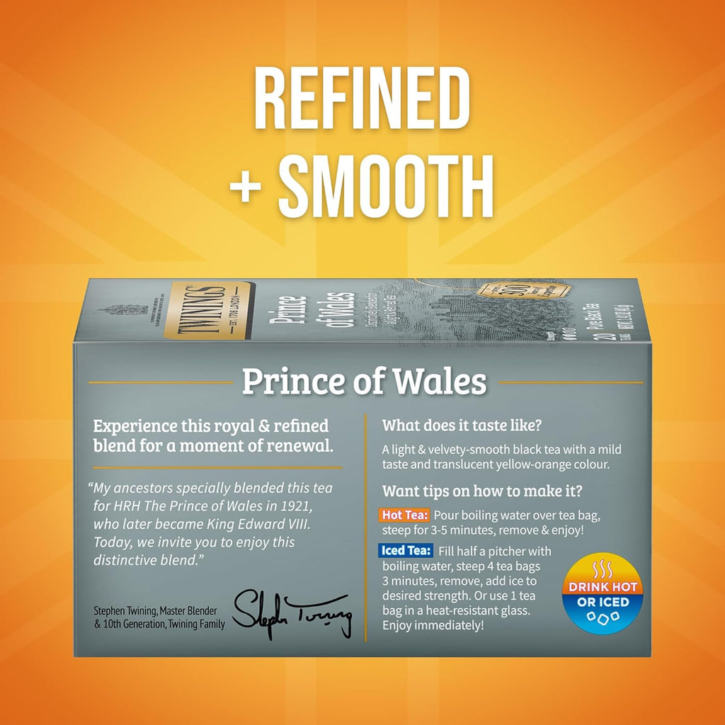 Twinings Prince of Wales Black Tea - Velvety Smooth & Mild - 20 Individually Wrapped Bags (Pack of 6)