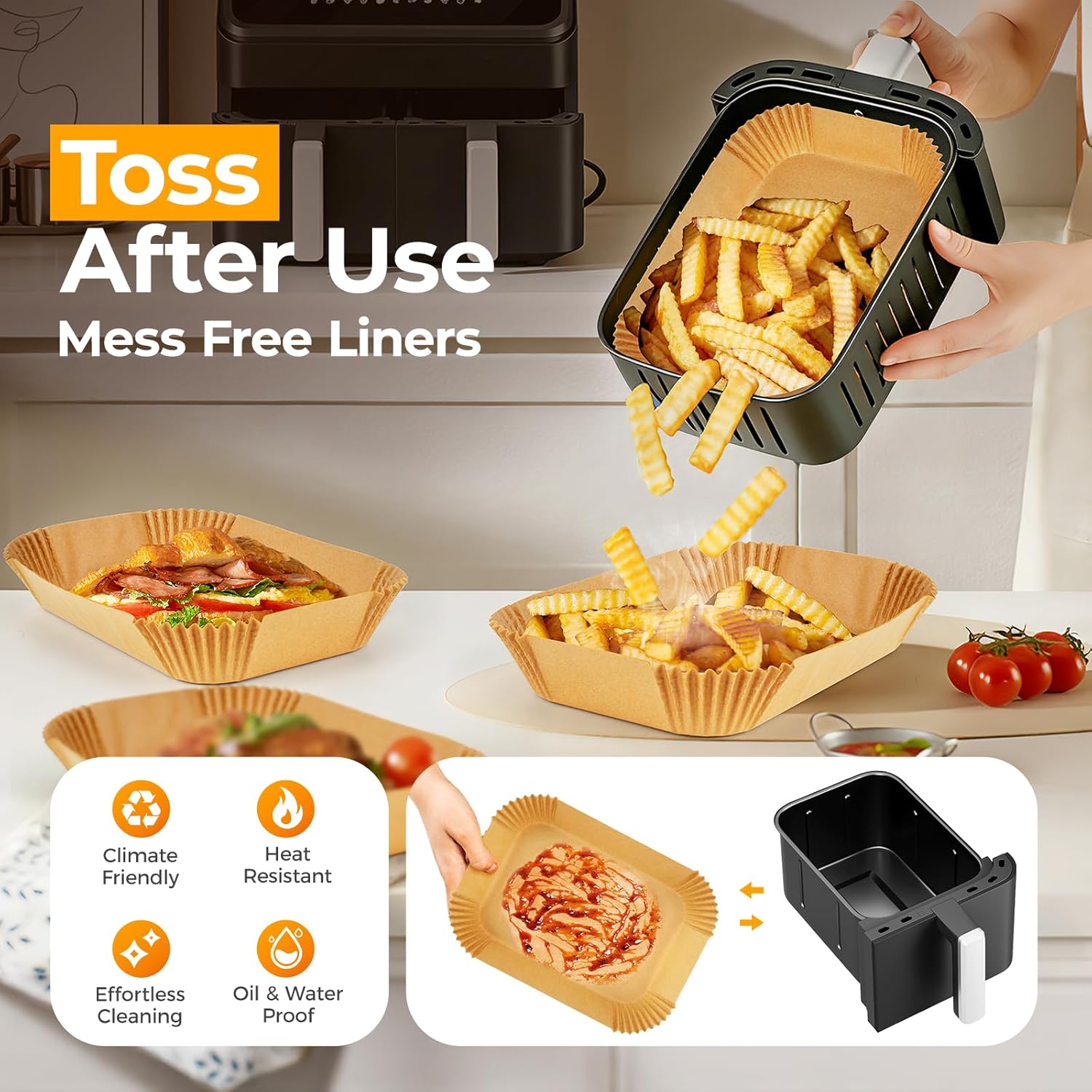 Vailnd Disposable Air Fryer Liners - 200 Pcs Oil-Proof Parchment Paper for Ninja & Chefman | 8.6x5.5 Inch