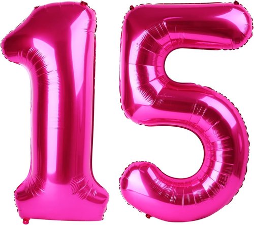 Hot Pink Number 15 Balloons - 40 Inch Birthday Decorations for Girls | Perfect for 15th Birthday Party
