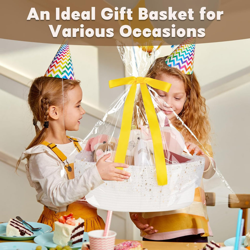 OIAHOMY Large Gift Basket - Stylish DIY Storage Solution with Handles | 17" x 12.6" x 7" - White