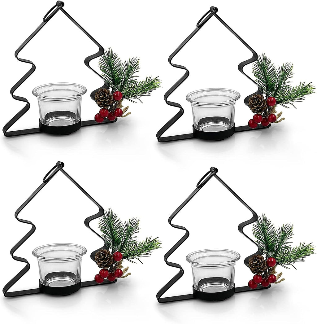 SHMILMH Glass Tealight Candle Holders - Set of 4 Black Votive Holders for Wall Decoration