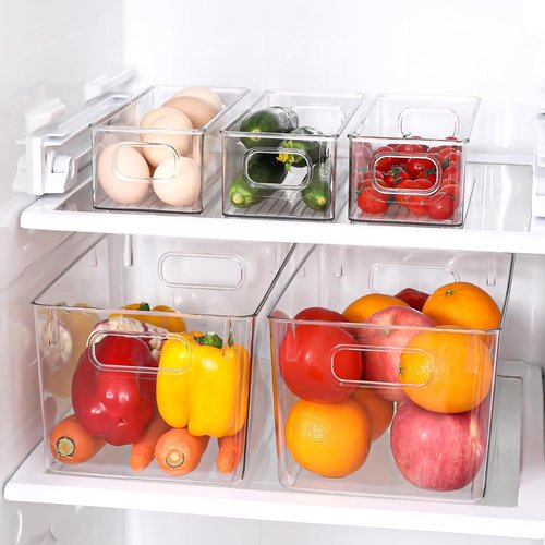 Clear Plastic Storage Bins 8 Pack - Versatile Pantry & Fridge Organizers for Home Organization