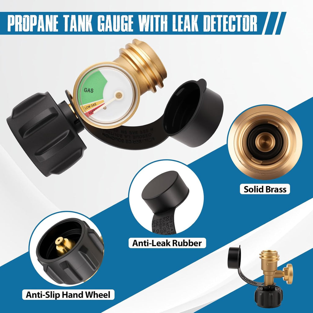 Siziviki Propane Tank Gauge & Leak Detector - Gas Pressure Meter for 5-40 lb Tanks | Universal QCC-1 Connection