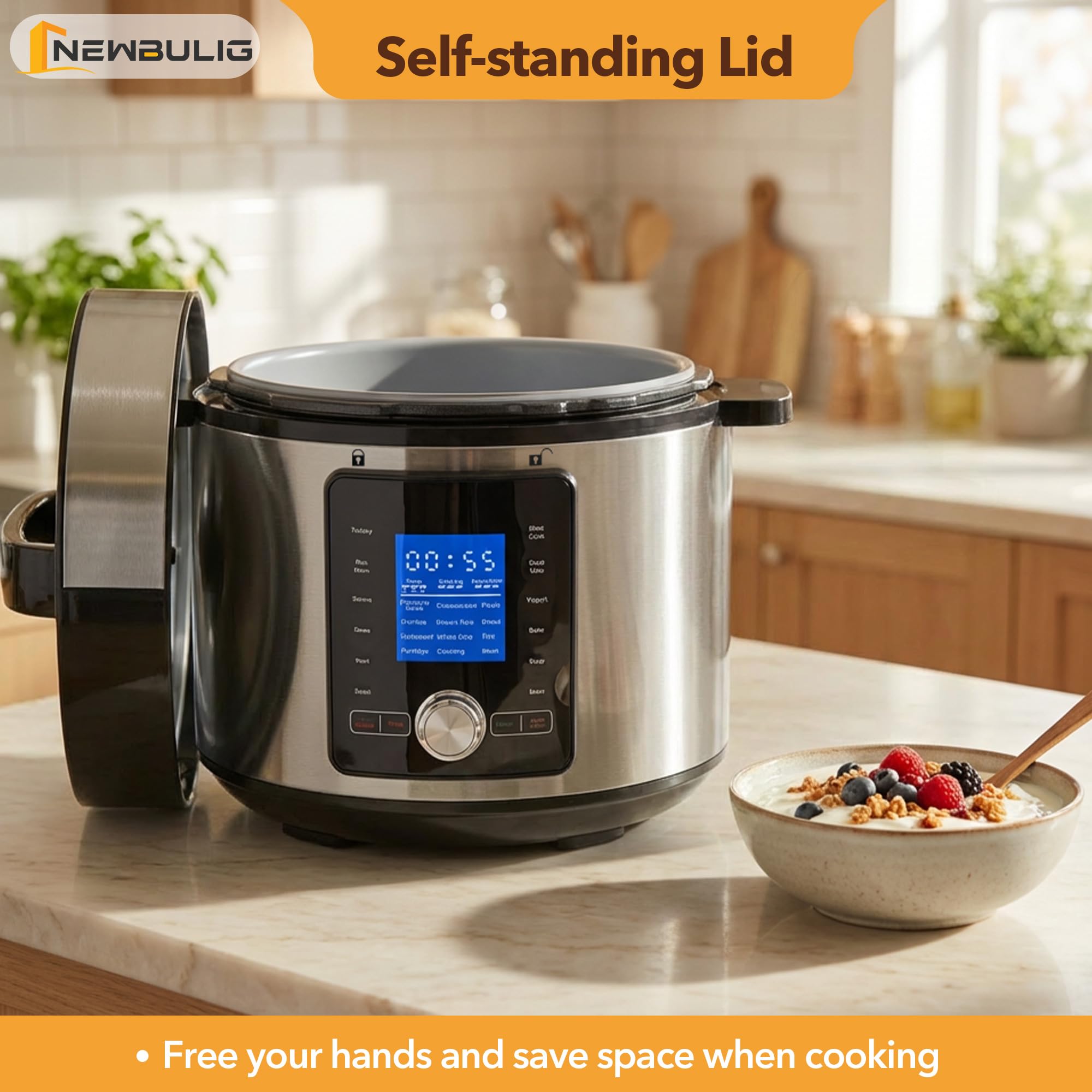 NEWBULIG 6.3 Quart Electric Pressure Cooker, Stainless Steel Multi Cooker Pressure, 24-in-1 Slow Cooker for Rice, Meat Stew, Porridge, Multigrain, Soup, Bean, Bake, Steam, Yogurt Maker
