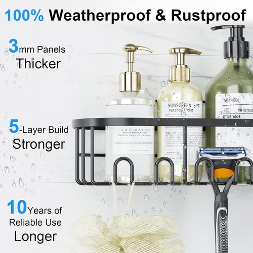 GearFusion Shower Caddy - Rustproof Stainless Steel Bathroom Organizer with 18 Hooks | 5 Pack Space-Saving Storage