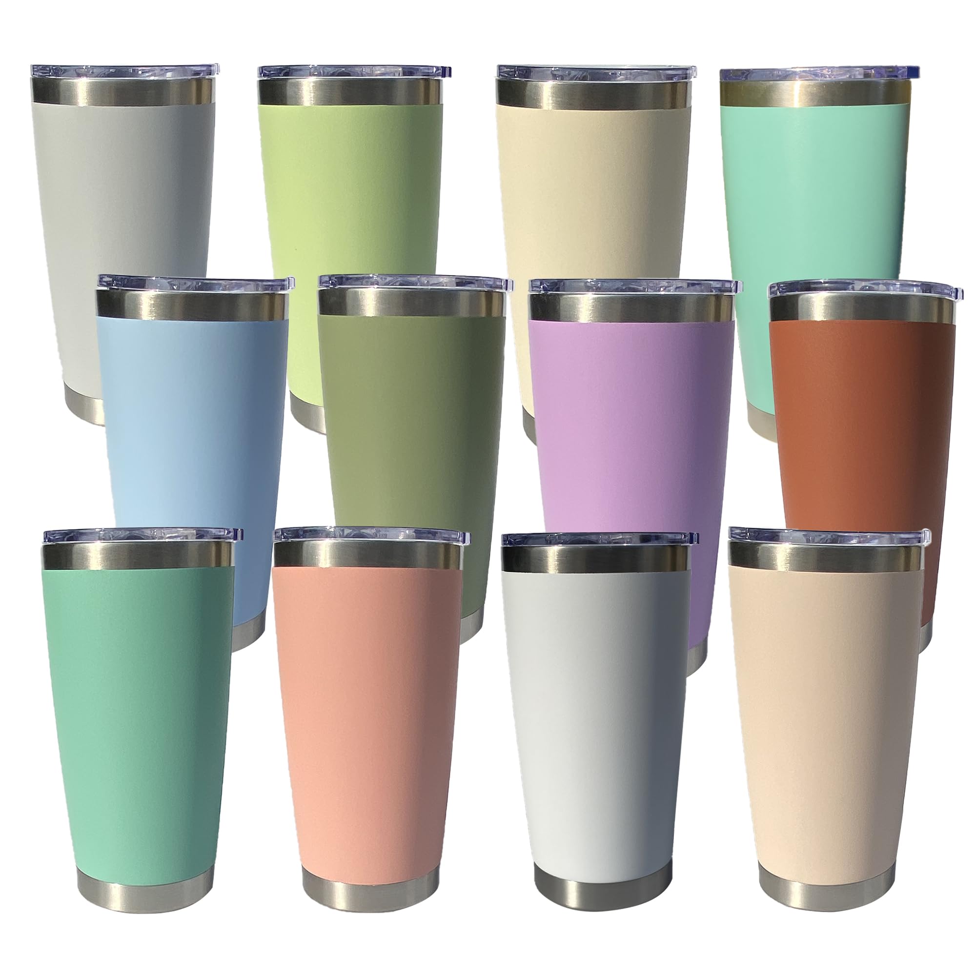 CWRIEB 20oz insulted tumblers stainless steel cup Tumbler Bulk with push Lid, and metal straw powder coated coffee cup for cold and hot drinking (12, Assorted color)