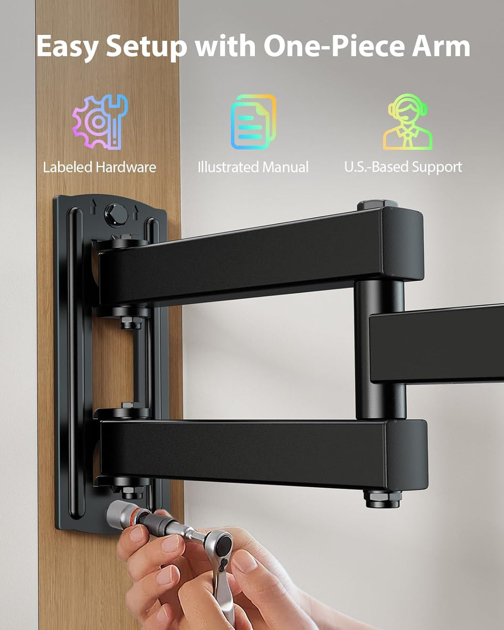 Pipishell Full Motion TV Wall Mount - Backlit Design with Music Sync for 13"-43" TVs, Max VESA 200x200mm