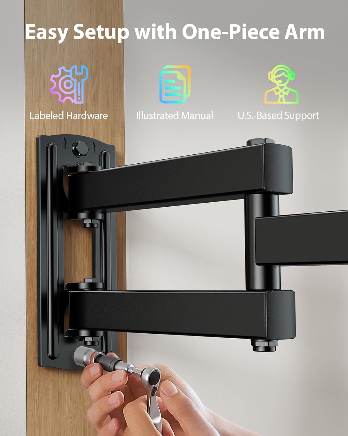 Pipishell Full Motion TV Wall Mount - Backlit Design with Music Sync for 13"-43" TVs, Max VESA 200x200mm