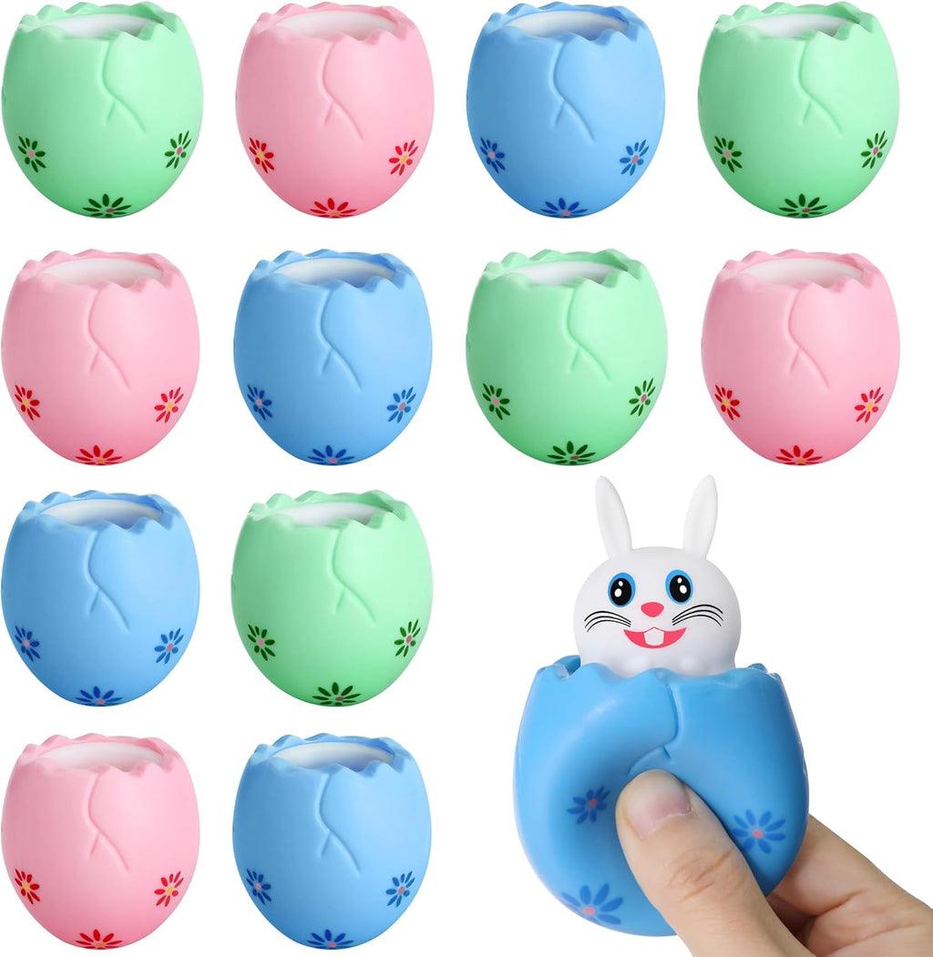 RunNico 12 Pack Squishy Bunny Easter Eggs - Stress Relief Rabbit Squeeze Toys for Fidgeting & Anxiety
