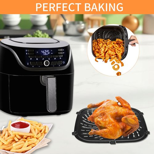 GWBSXM Air Fryer Grill Pan for PowerXL Vortex Pro 6 QT Air Fryer, Oval Nonstick 8.67''*8.67'' Air Fryer Accessories Replacement Parts Rack Tray Basket Crisper Plate with Rubber Bumpers,Dishwasher Safe