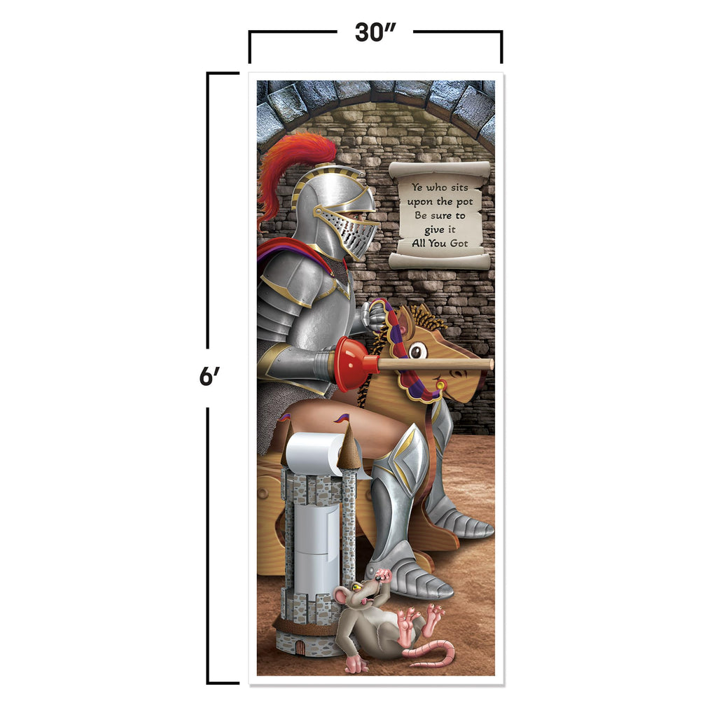 Beistle Knight Restroom Door Cover – 2 Pack, Medieval Castle Bathroom Party Decorations, Funny All-Weather Plastic Backdrop for Renaissance Fairs, Festivals, Birthday Parties, Themed Events, 6’ x 30”