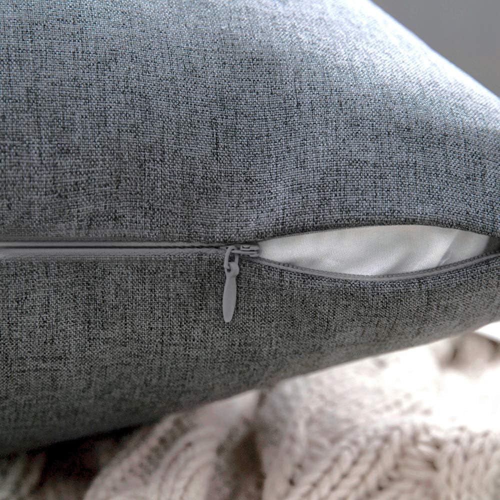 MIULEE Decorative Outdoor Throw Pillow Covers - Waterproof Faux Linen Cushion Cases | 18x18 Inch Dark Grey (Set of 2)