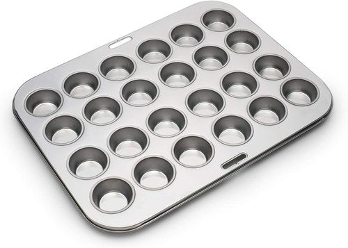 Fox Run Mini Muffin Pan - 24 Cup Stainless Steel Baking Tray | 10.5 x 13.75 x 1.5 Inches