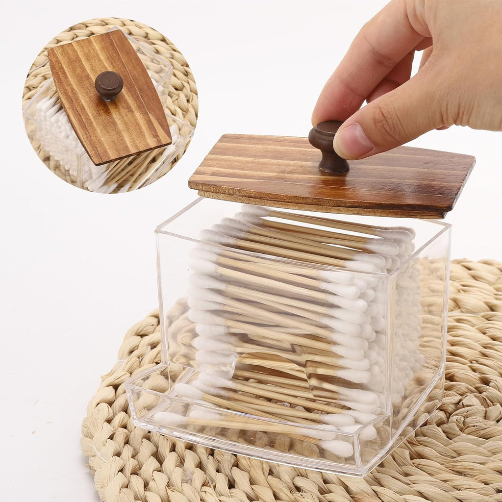 Tbestmax Qtip Holder Dispenser - Clear 10oz Bathroom Organizer for Cotton Balls, Swabs & Floss