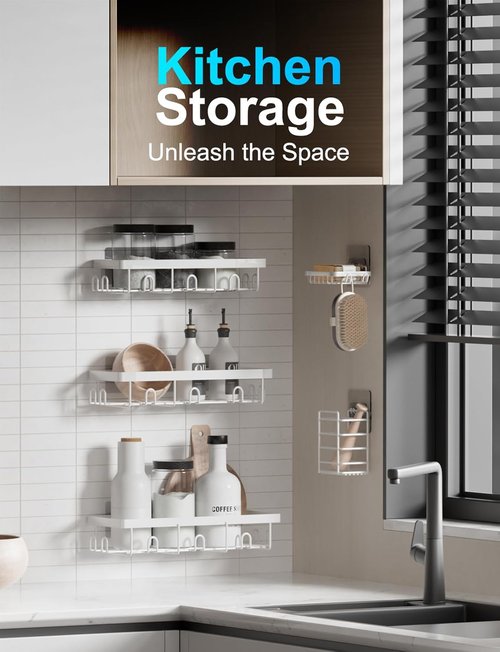 GVY Shower Caddy - 5 Pack Adhesive Bathroom Organizer Shelves | Rustproof & No Drilling Design