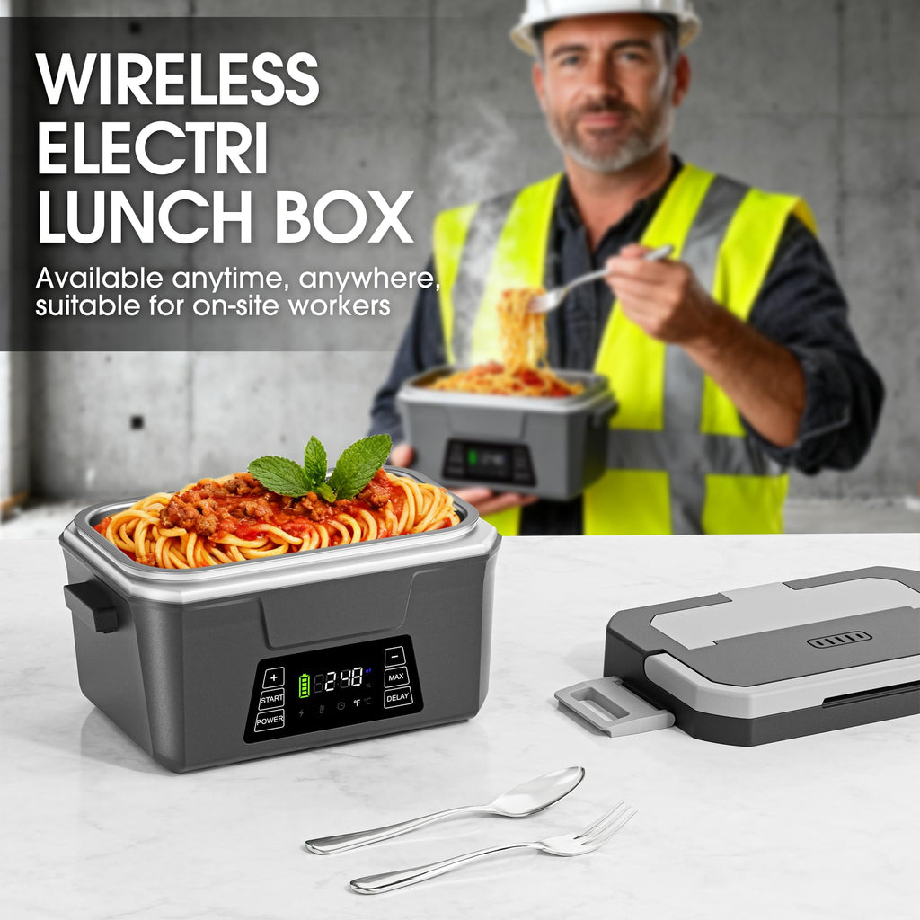 Herrfilk Cordless Electric Lunch Box for Adults with APP Control, 1.2L Portable Heated Lunch Box Battery Powered with Automatic Heating, Self-Heating Food Warmer for Work, 248°F Max, Leak Resistant